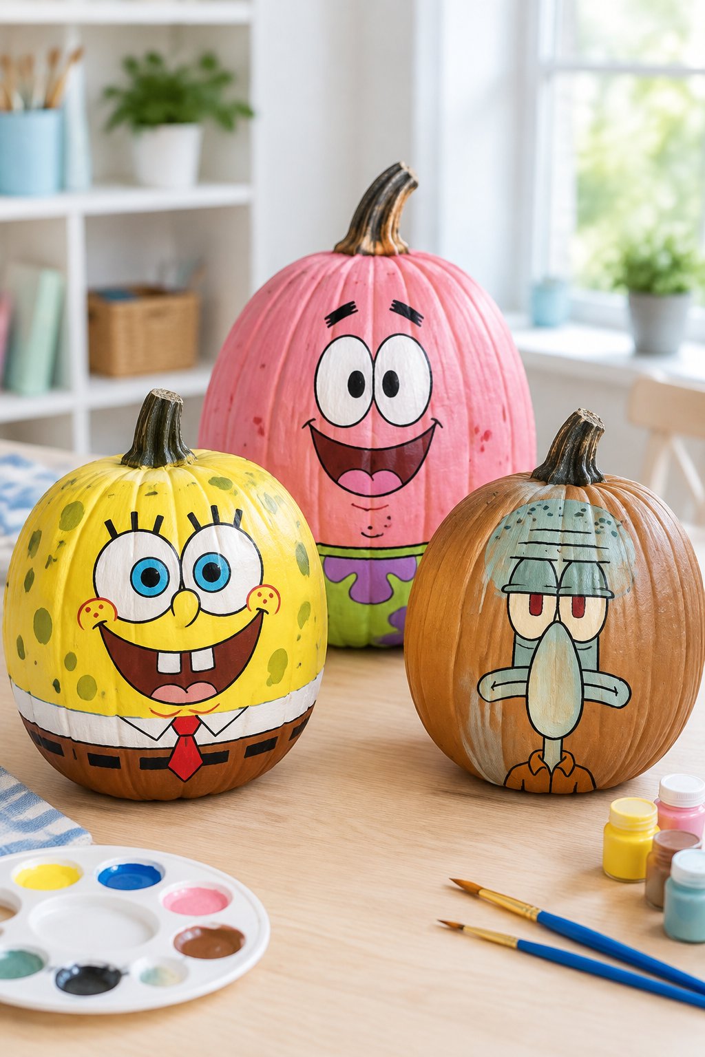 Bikini Bottom Pumpkin Trio - character pumpkin painting ideas