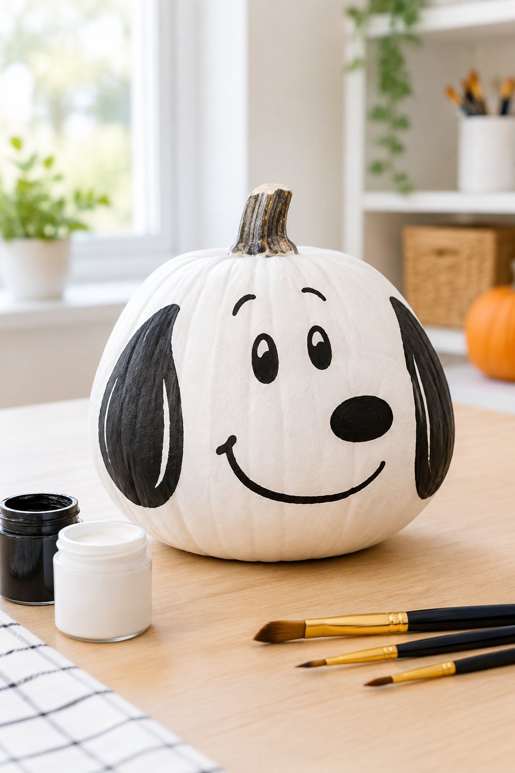 Snoopy White Pumpkin - character pumpkin painting ideas