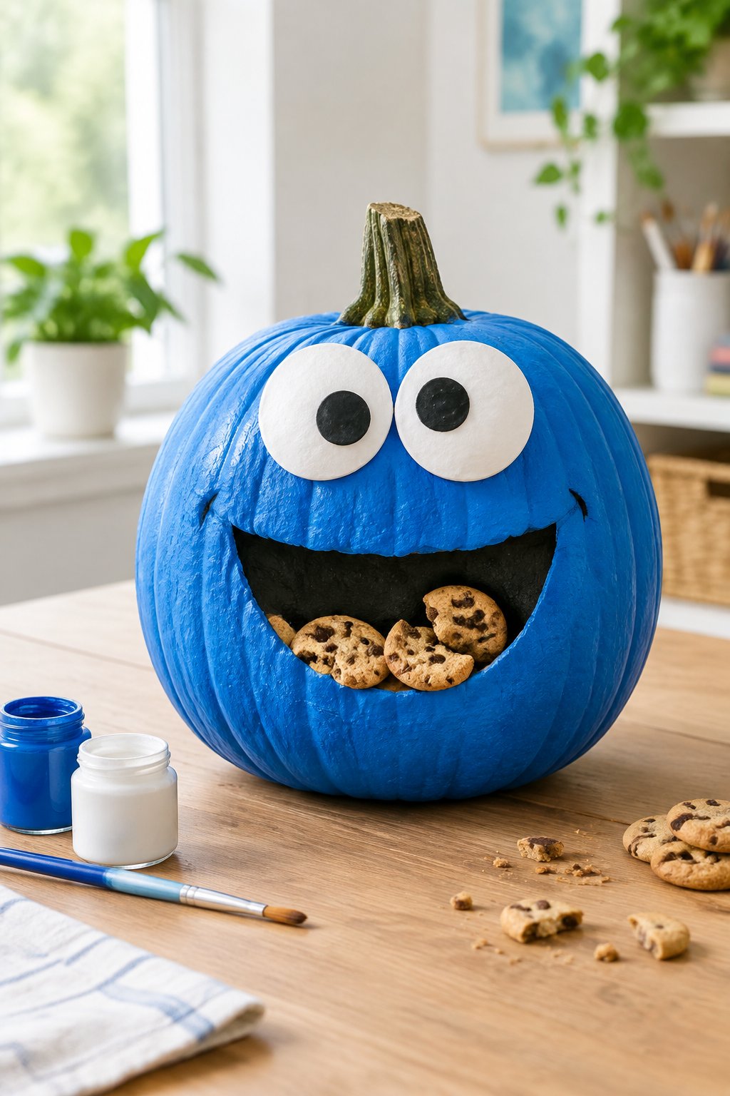 Cookie Monster Blue Pumpkin - character pumpkin painting ideas