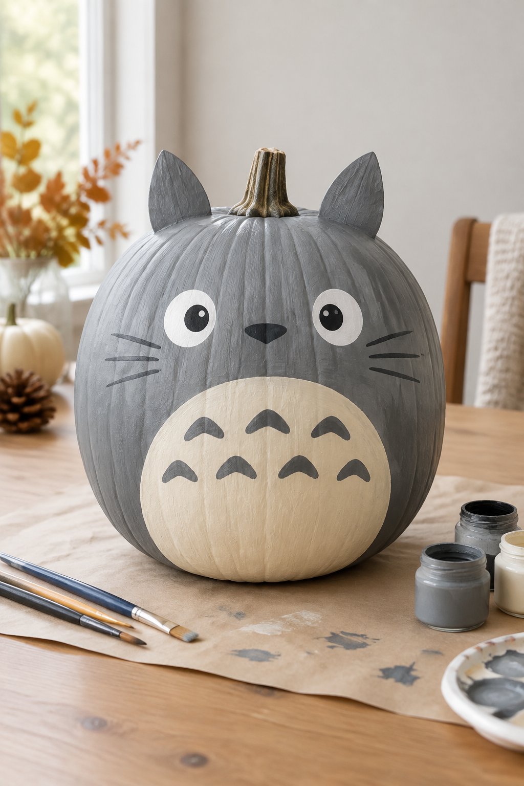 Totoro Gray Pumpkin - character pumpkin painting ideas