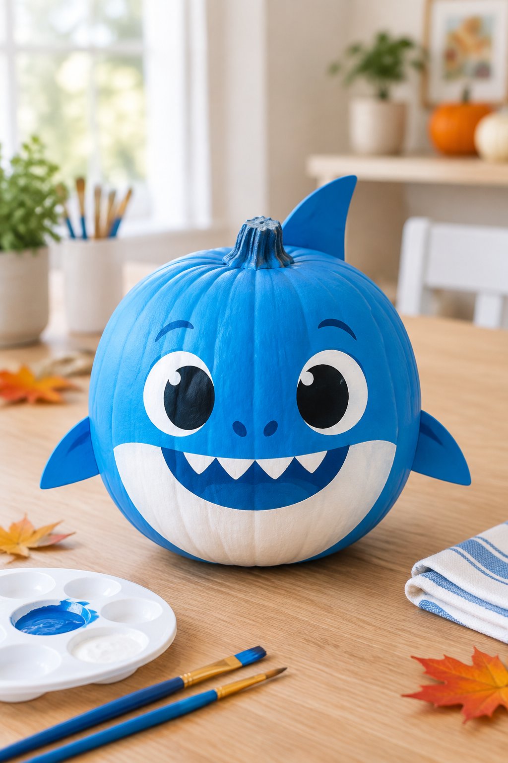 Baby Shark Blue Pumpkin - character pumpkin painting ideas
