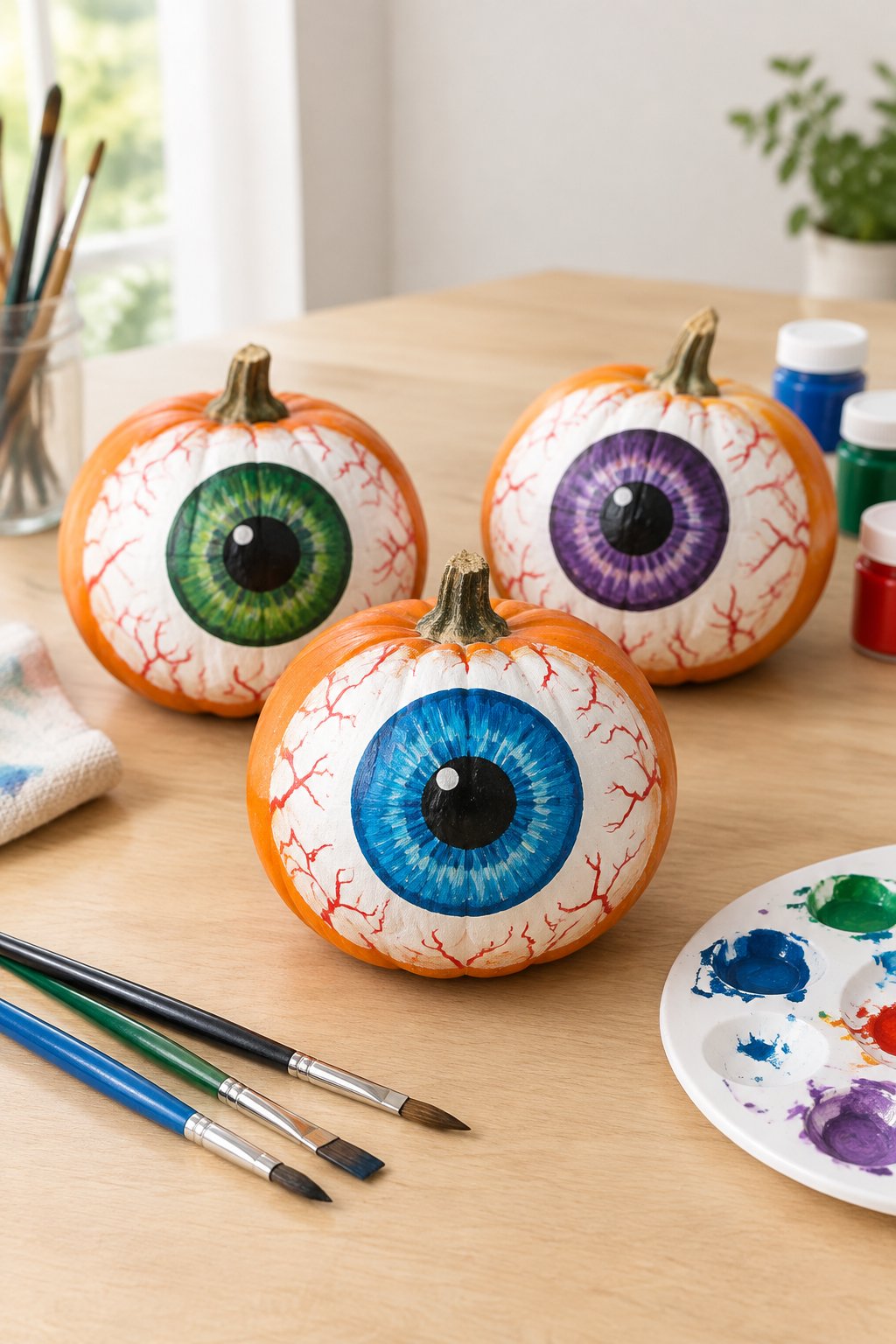 Bright Eyed Trio - eyeball pumpkin painting