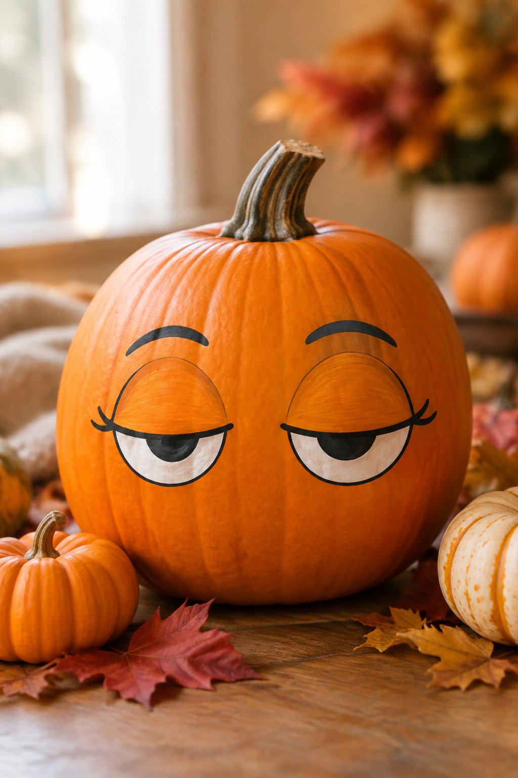 Sleepy Half Eyes - eyeball pumpkin painting