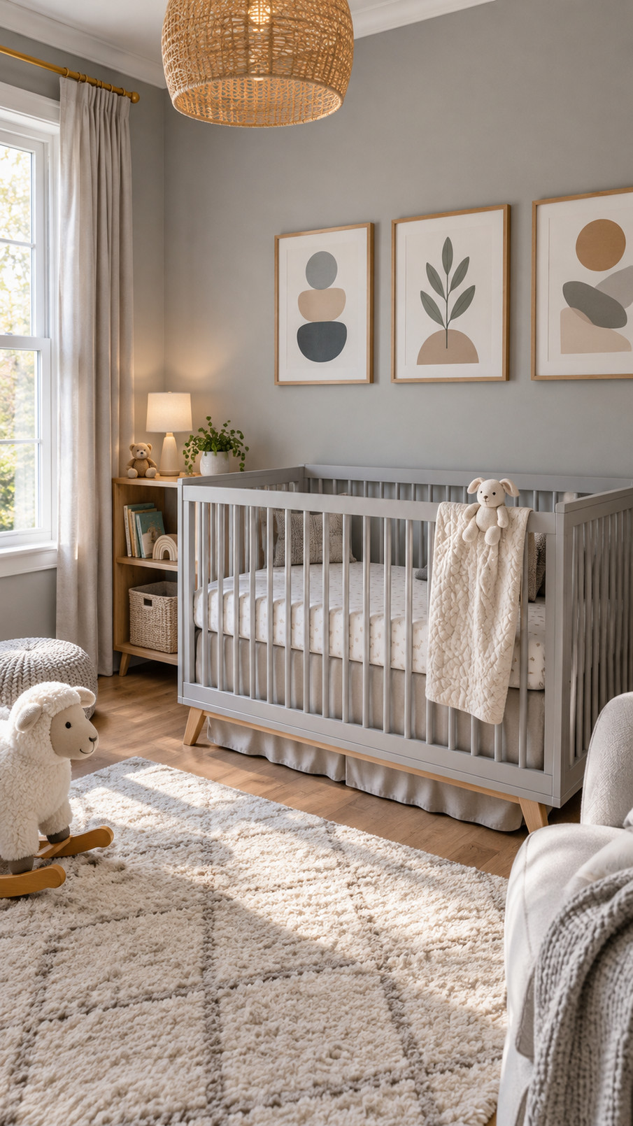 Photo of a gray fabric canopy nook styled in a nursery corner with plush cushions and soft neutral decor.