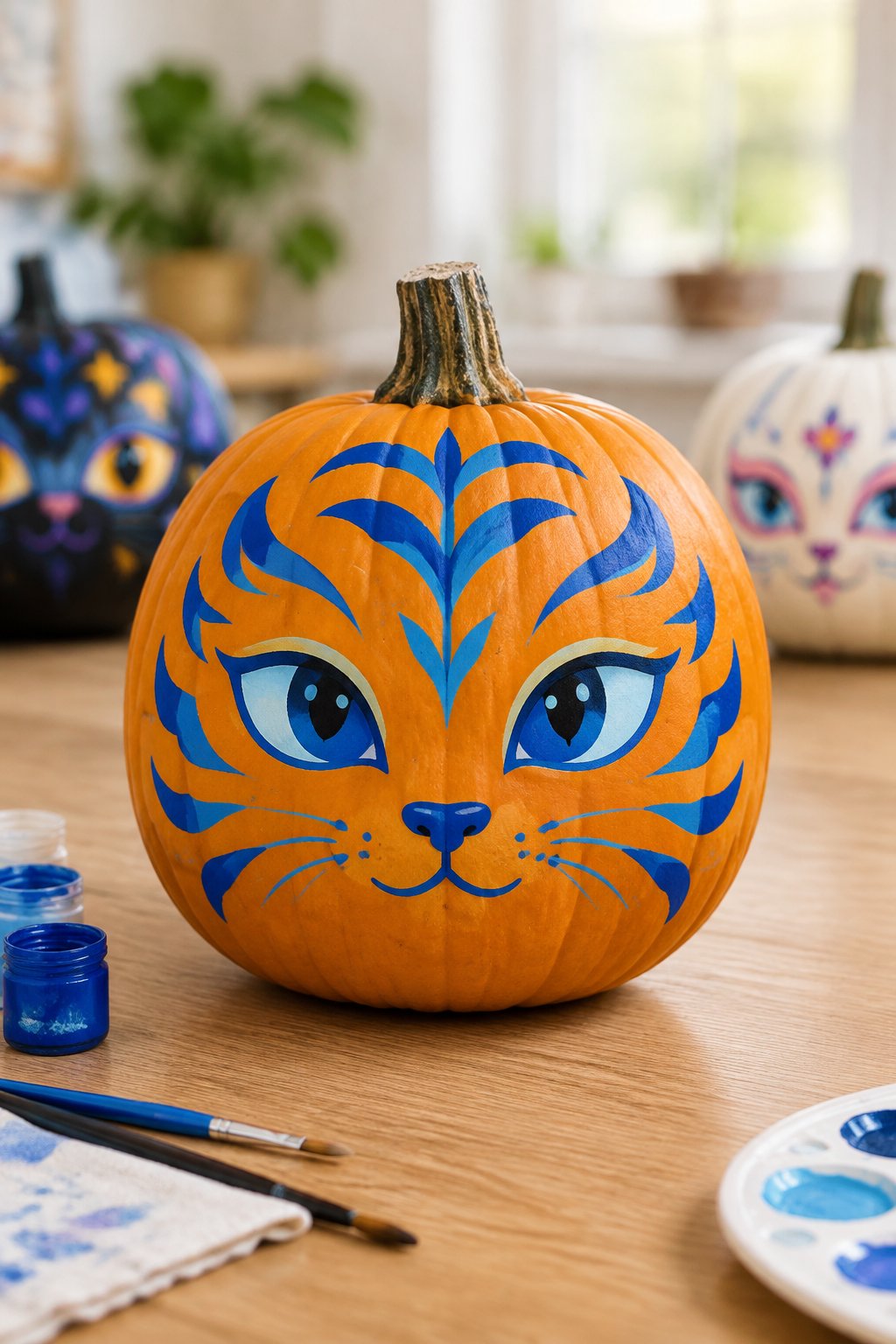 Simple Blue Tiger Face - kpop demon hunters pumpkin painting