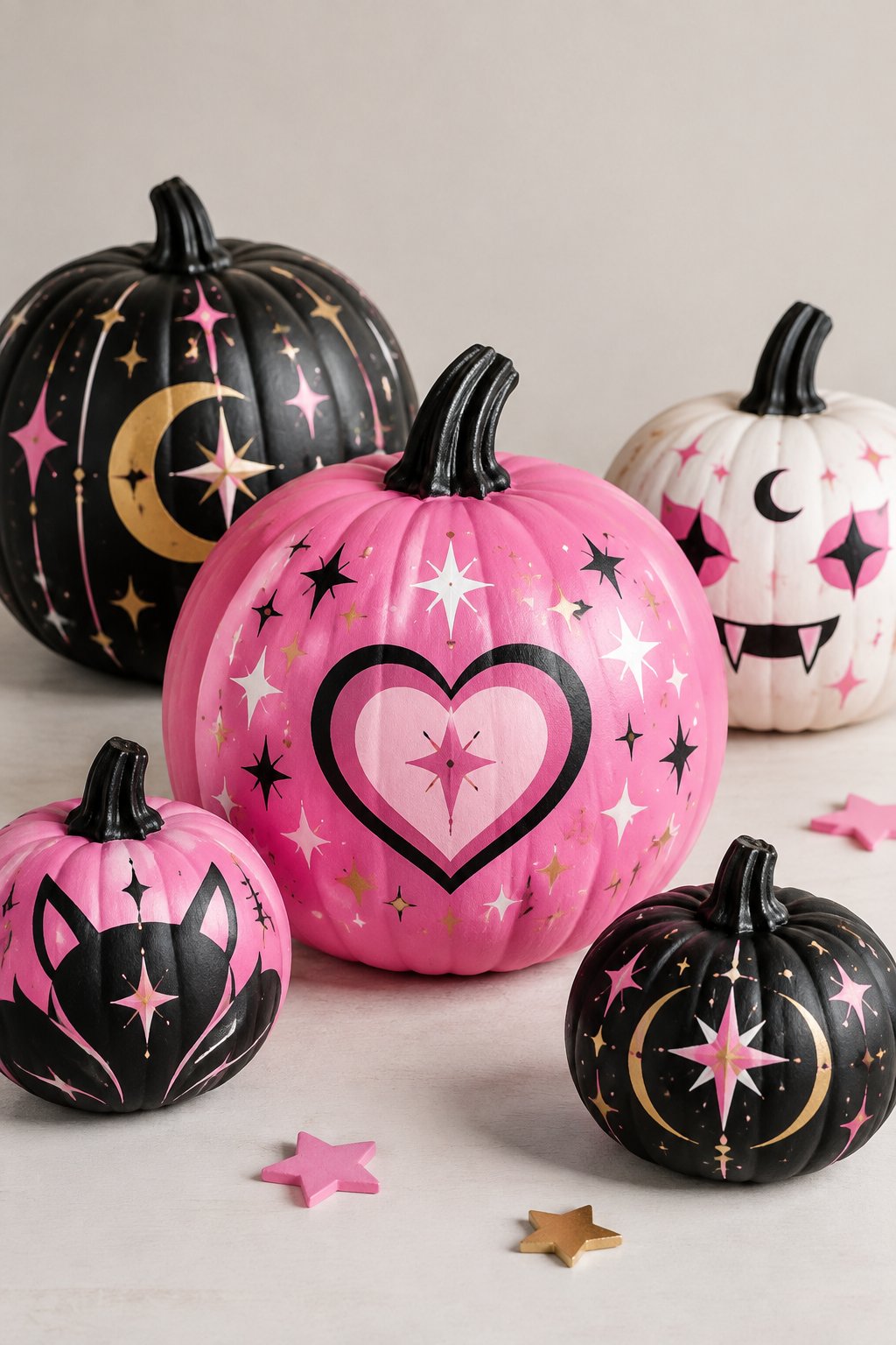 Pink Heart Stars - kpop demon hunters pumpkin painting