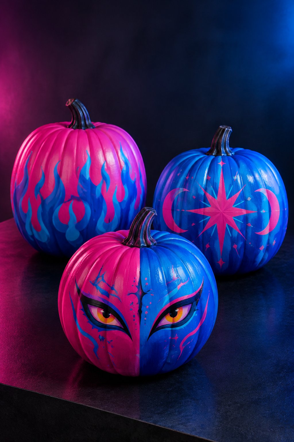 Neon Pink and Blue - kpop demon hunters pumpkin painting