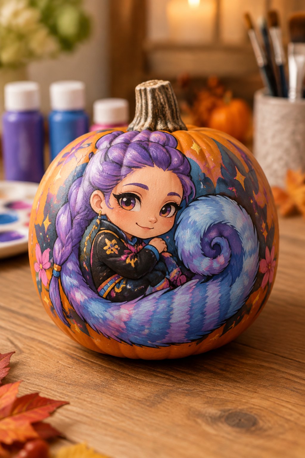 Cuddly Curled Tail - kpop demon hunters pumpkin painting