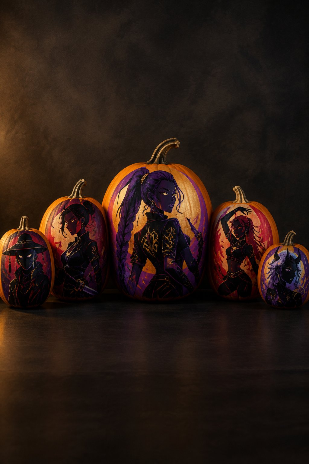 Group Silhouette Lineup - kpop demon hunters pumpkin painting