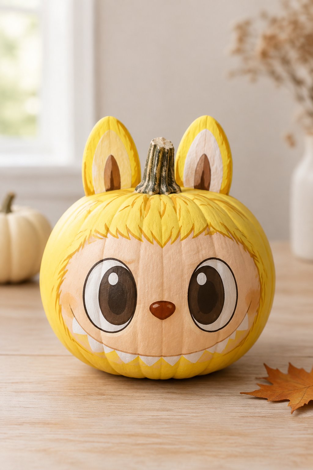 Butter Yellow Wide Eyes - labubu pumpkin painting