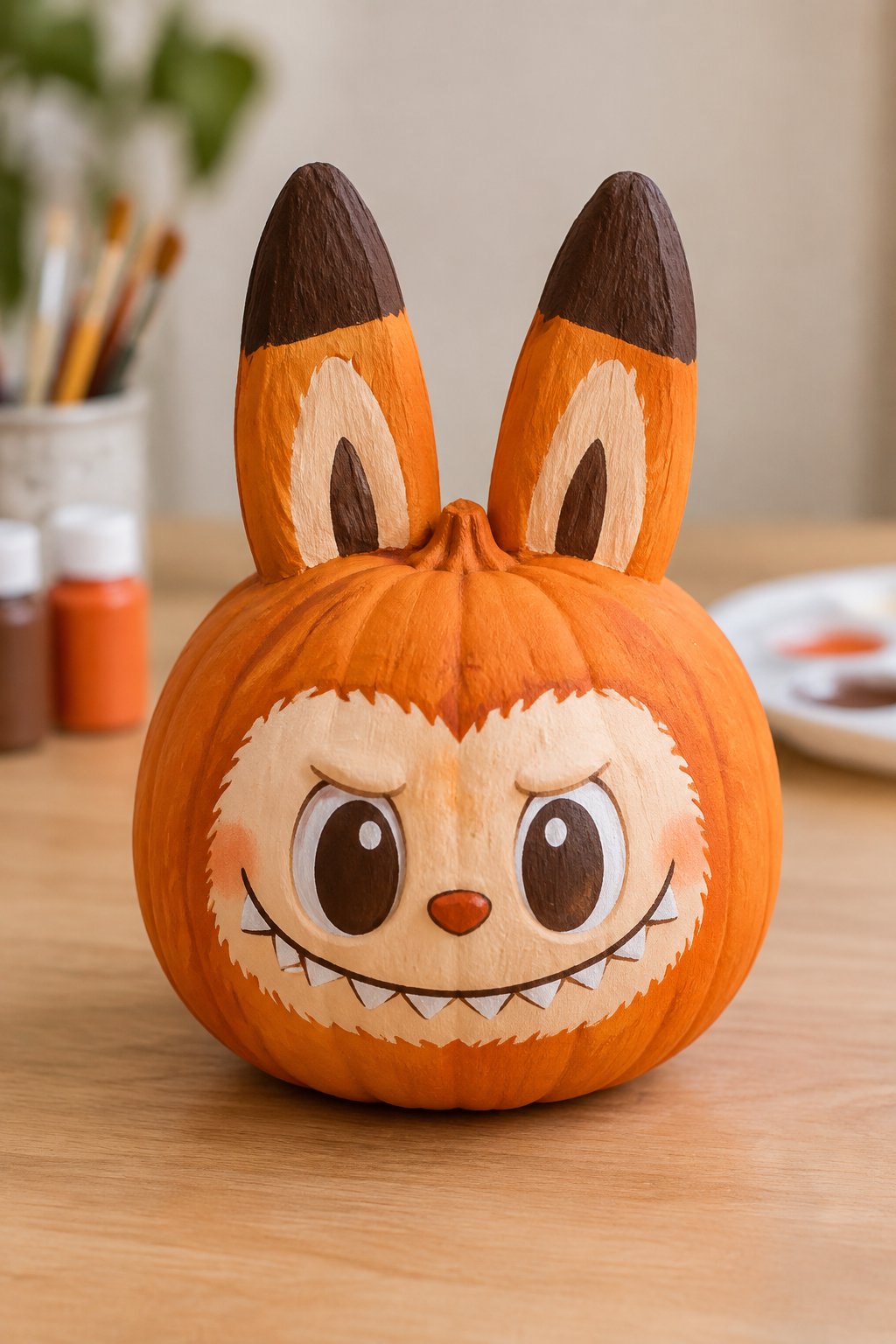 Two Tone Ear Tips - labubu pumpkin painting