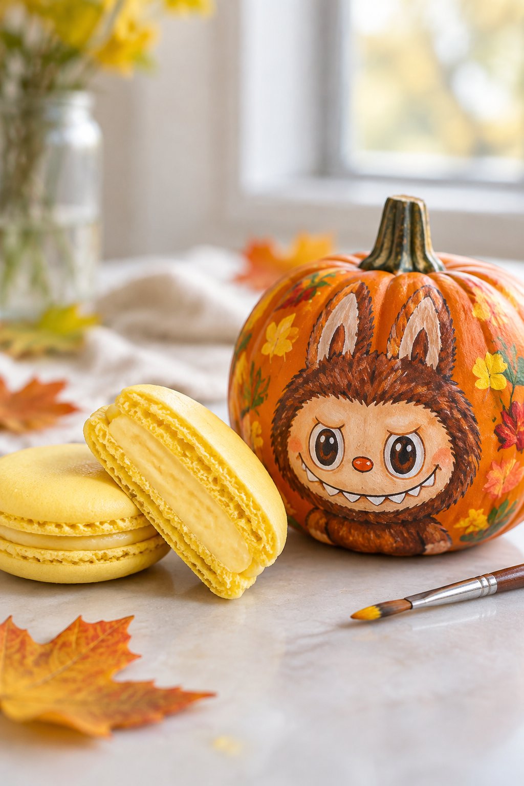 Lemon Macaron Wedge - labubu pumpkin painting