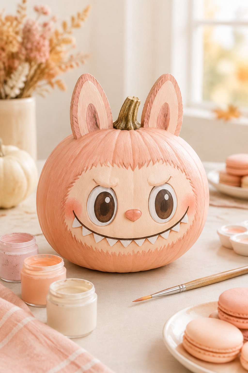 Peach Macaron Blush - labubu pumpkin painting