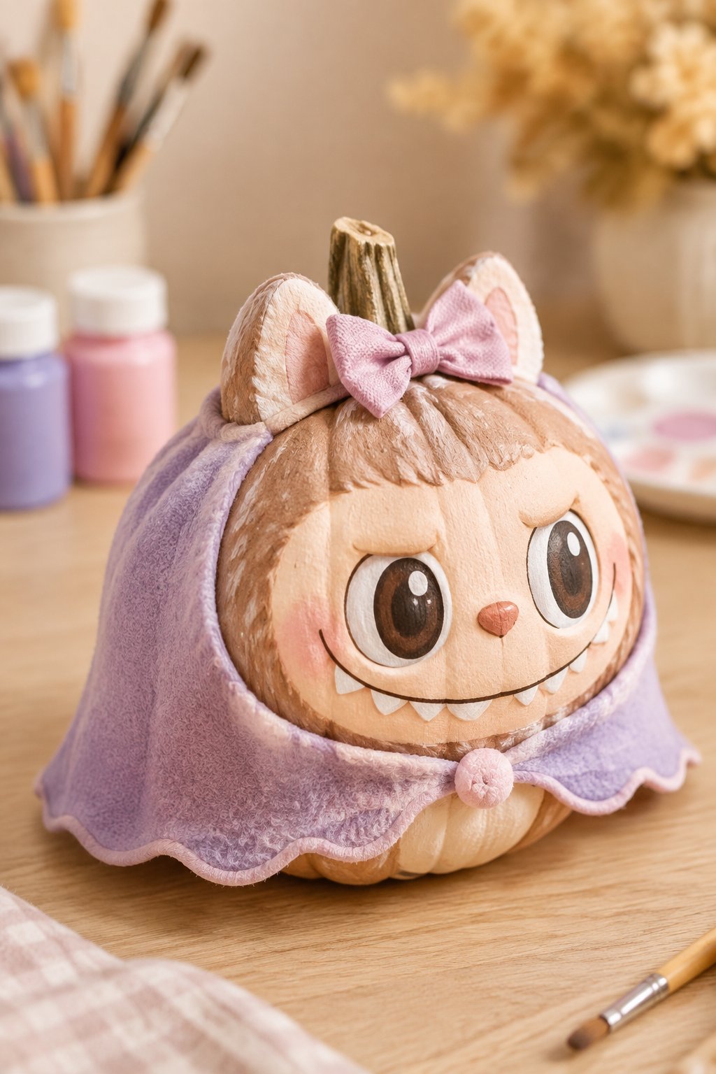 Tiny Cape and Bow - labubu pumpkin painting