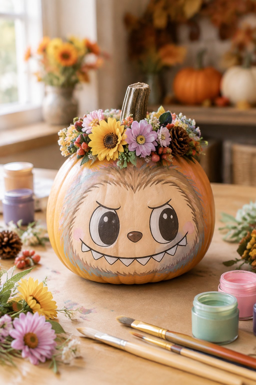 Flower Crown Topper - labubu pumpkin painting