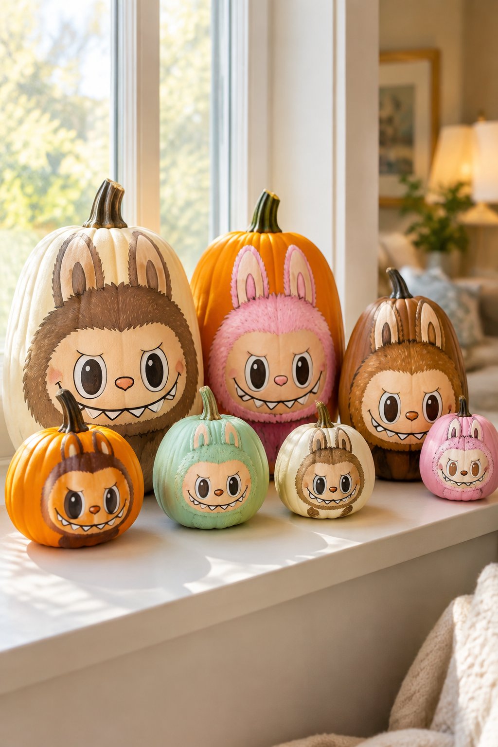 Windowsill Mini Row - labubu pumpkin painting