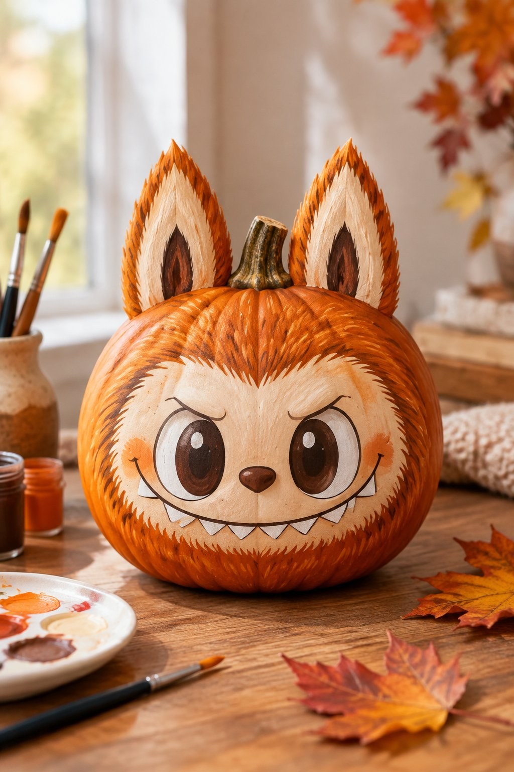 Paired Ear Tufts - labubu pumpkin painting
