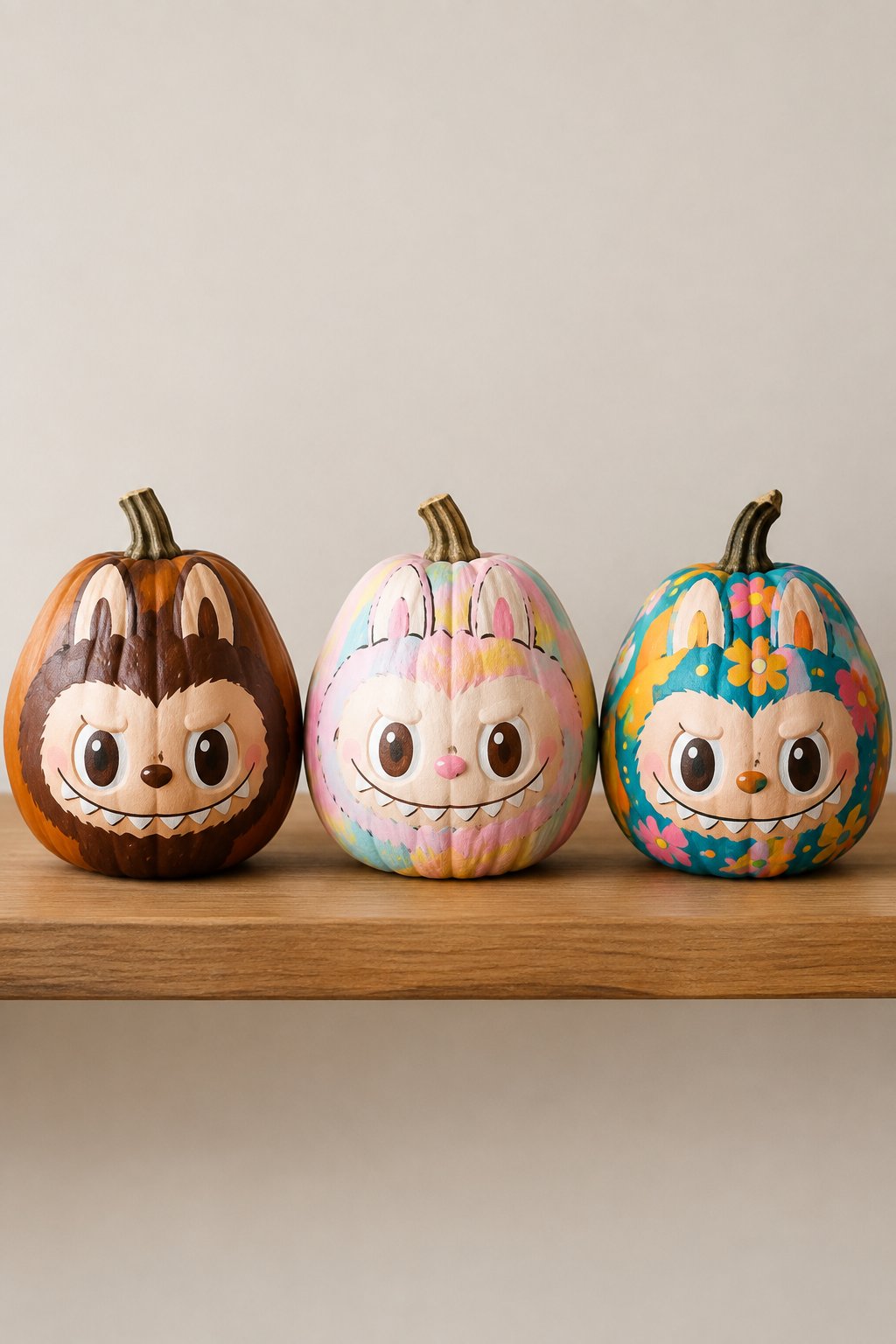 Shelf Lineup Trio - labubu pumpkin painting