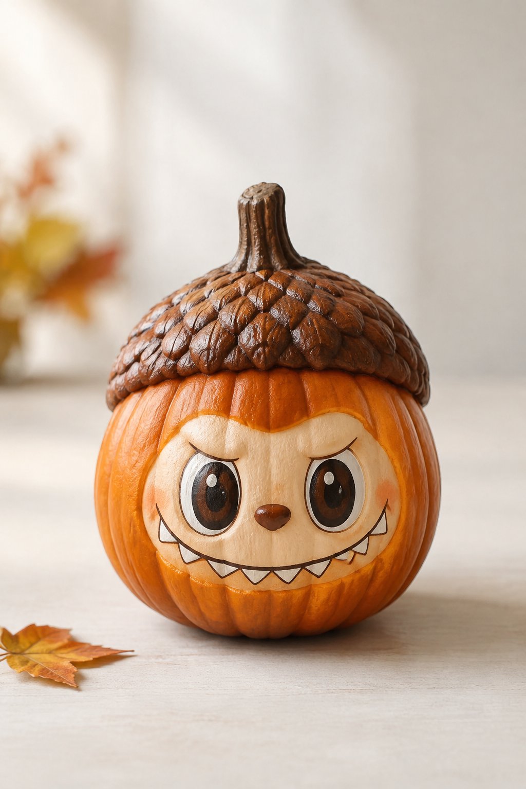 Acorn Cap Topper - labubu pumpkin painting