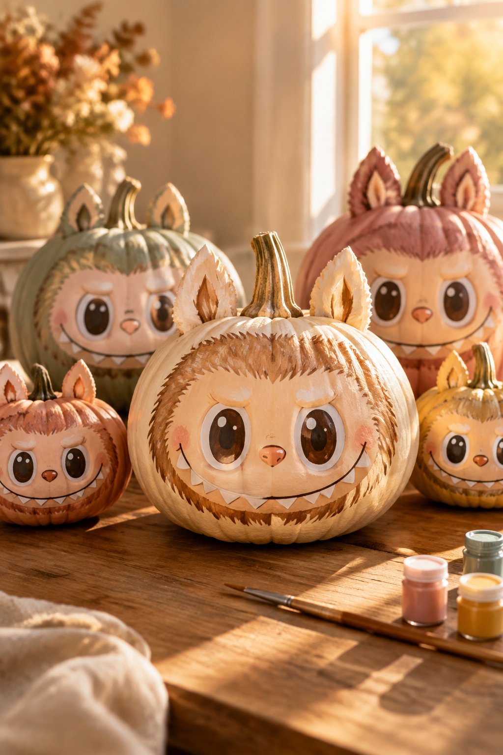 Golden Hour Glow Face - labubu pumpkin painting