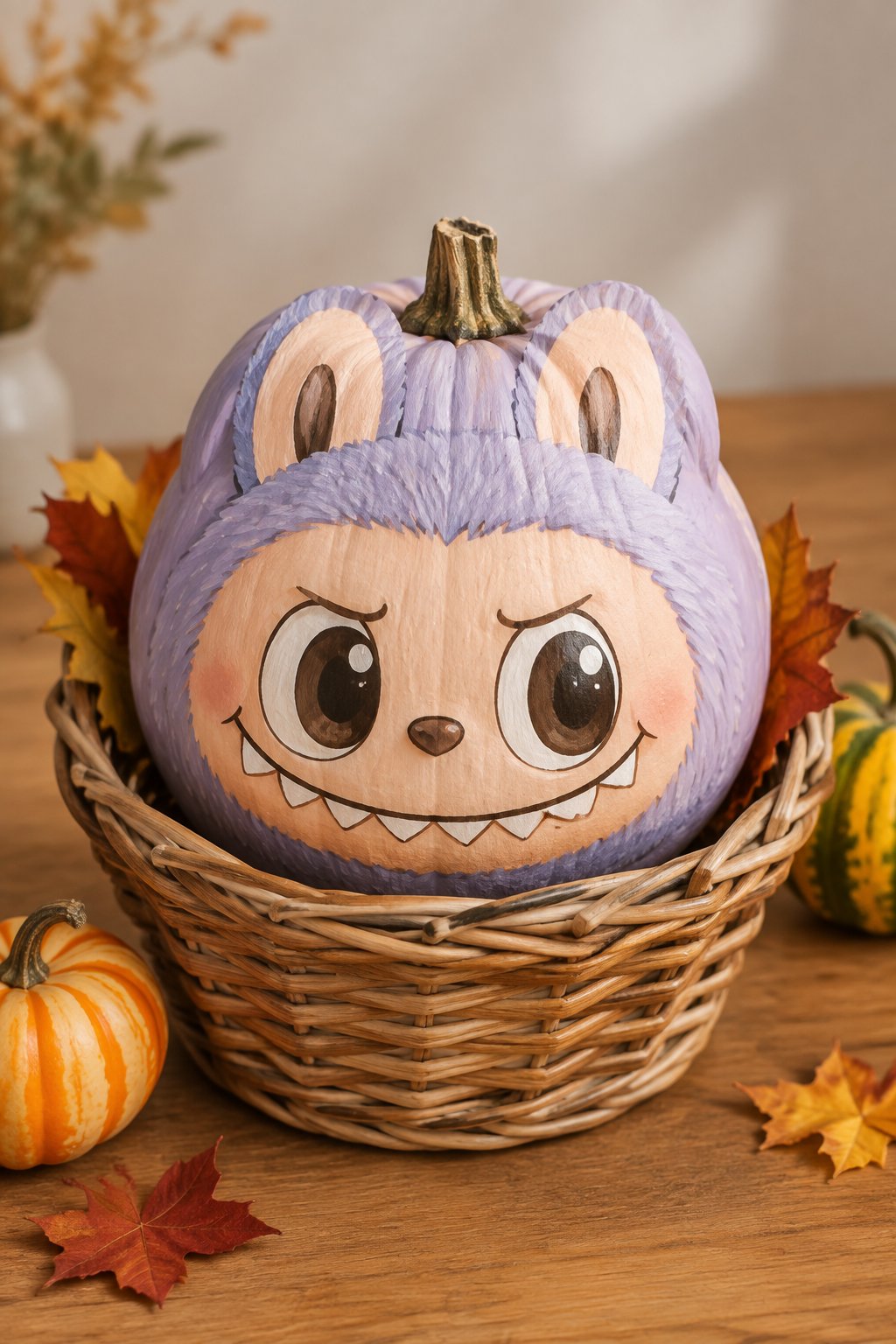 Woven Basket Nestle - labubu pumpkin painting