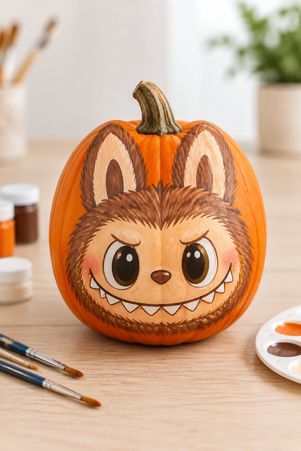Glitter Dust Grin - labubu pumpkin painting