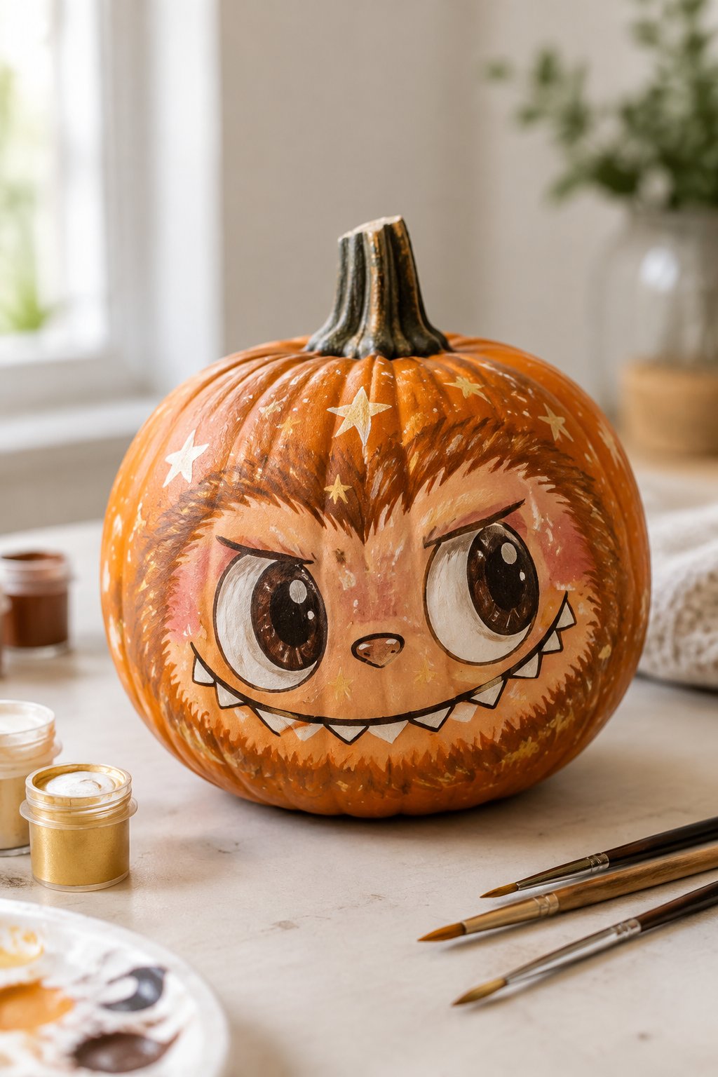 Star Speckled Face - labubu pumpkin painting