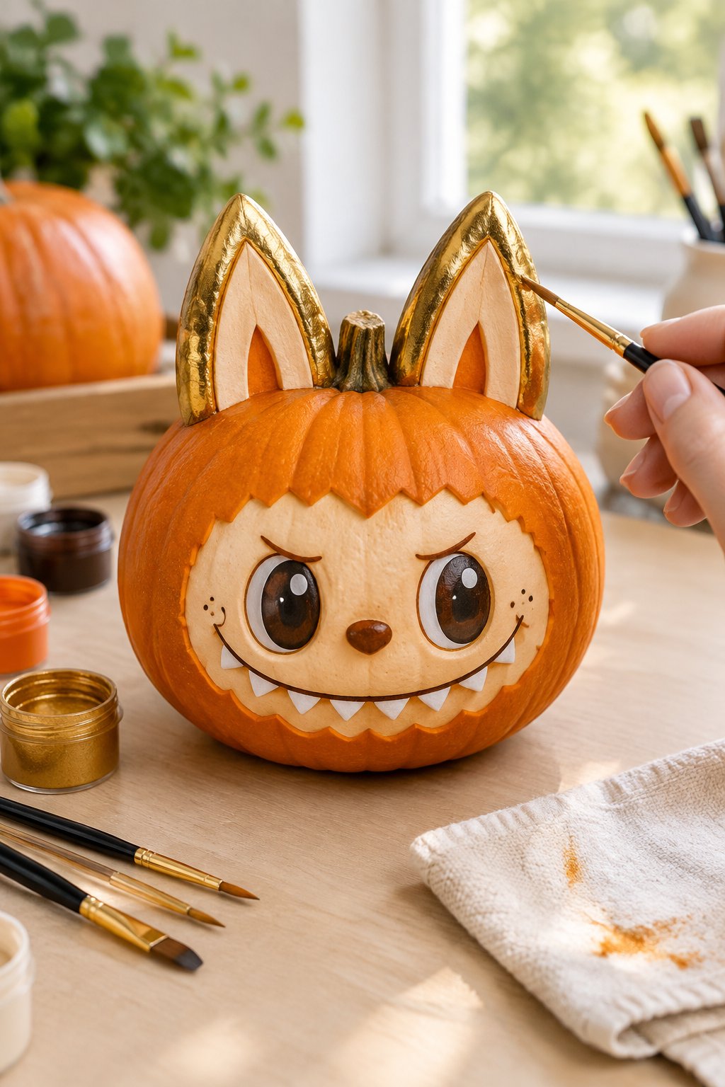 Metallic Ear Trim - labubu pumpkin painting