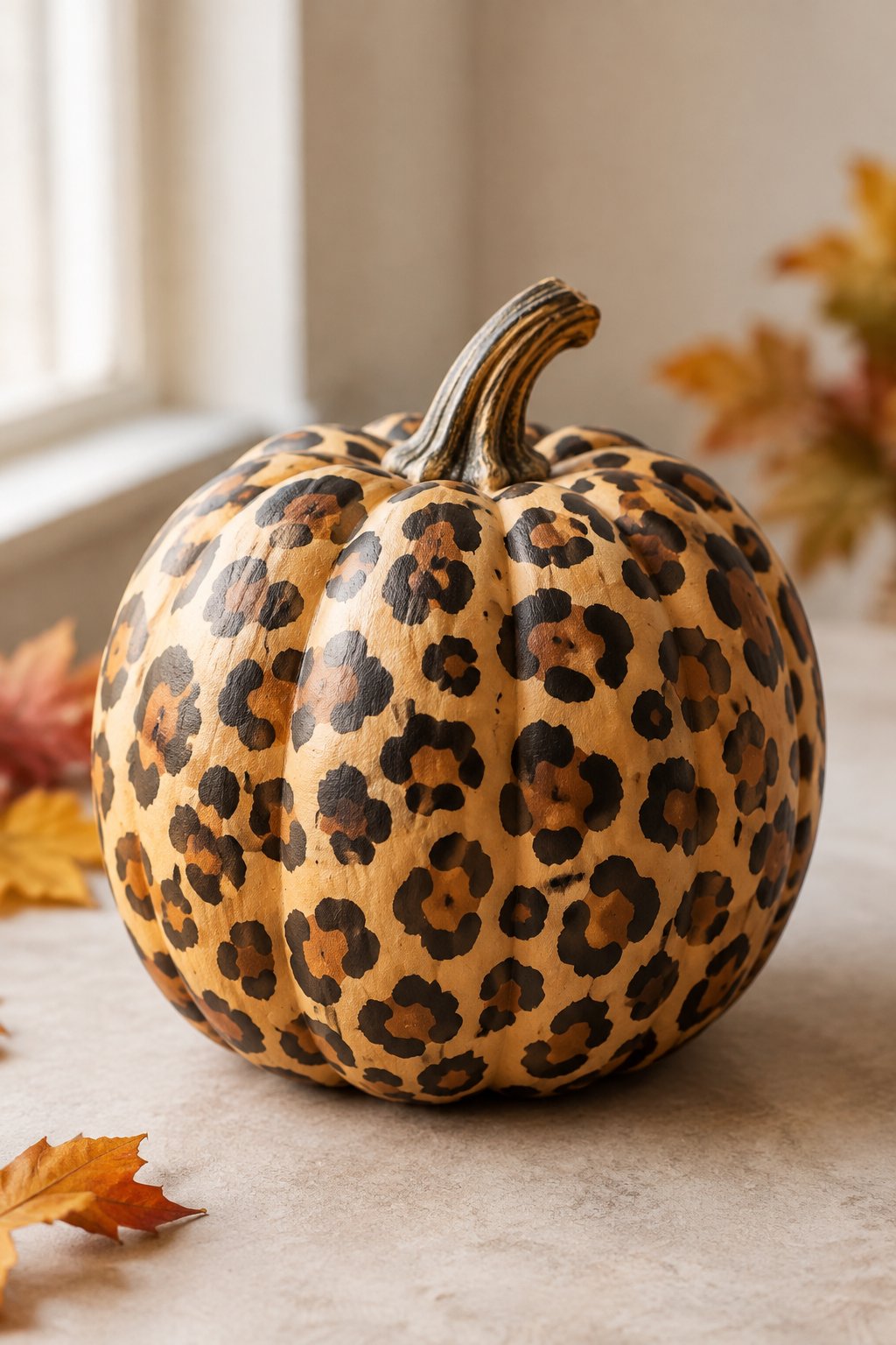 Classic Tan Leopard - leopard painted pumpkin