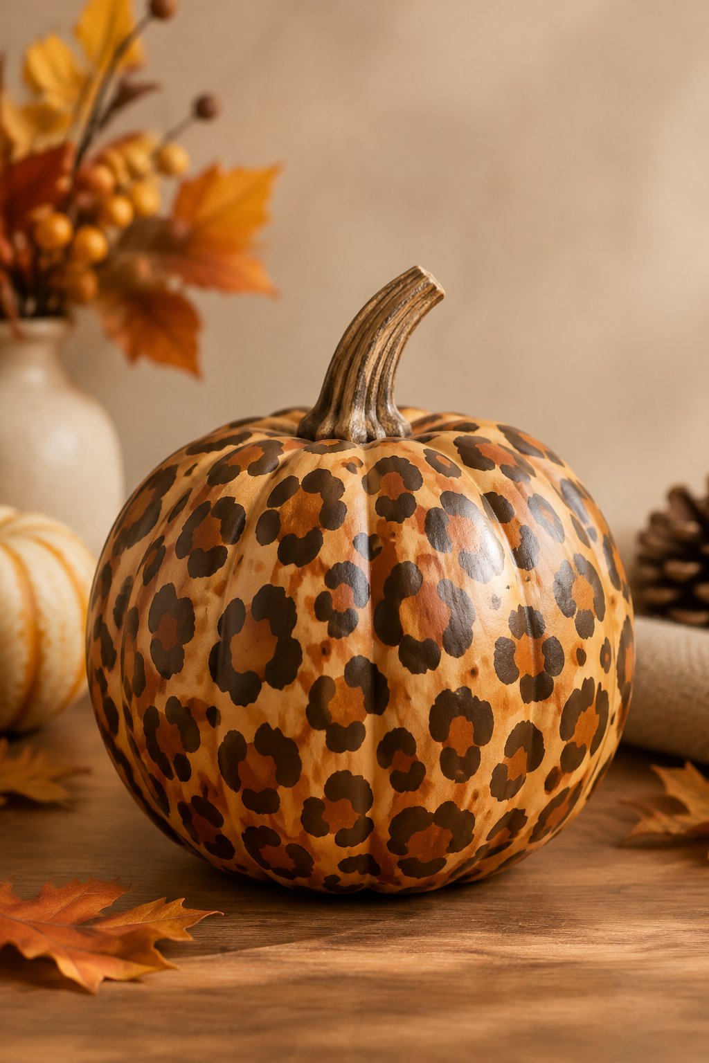 Warm Caramel Leopard - leopard painted pumpkin