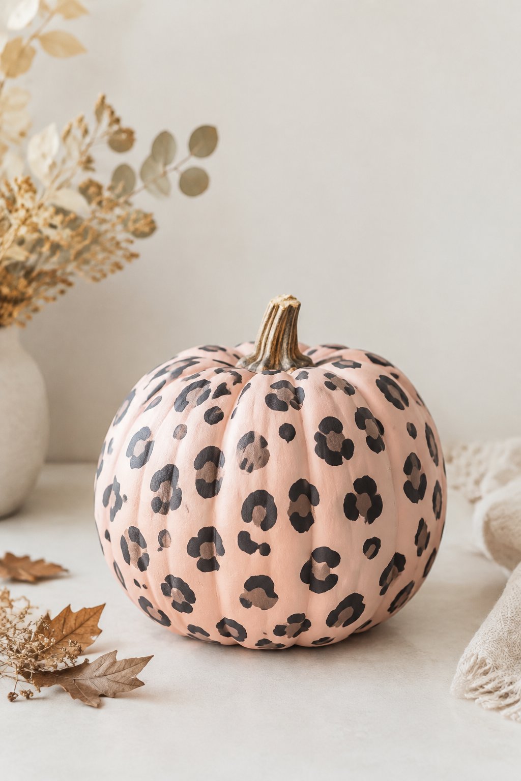 Blush Pink Leopard - leopard painted pumpkin