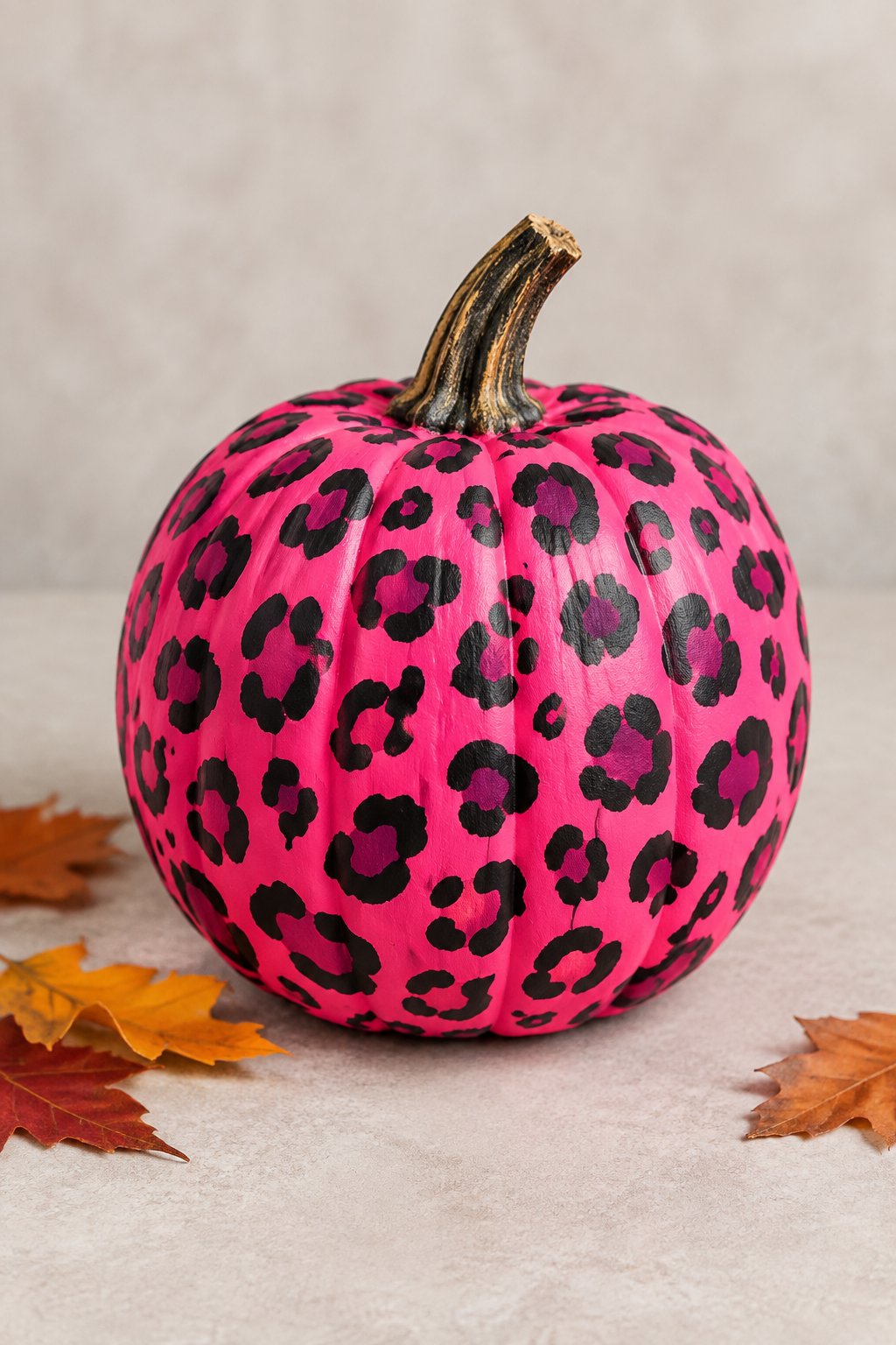 Hot Pink Leopard Pop - leopard painted pumpkin