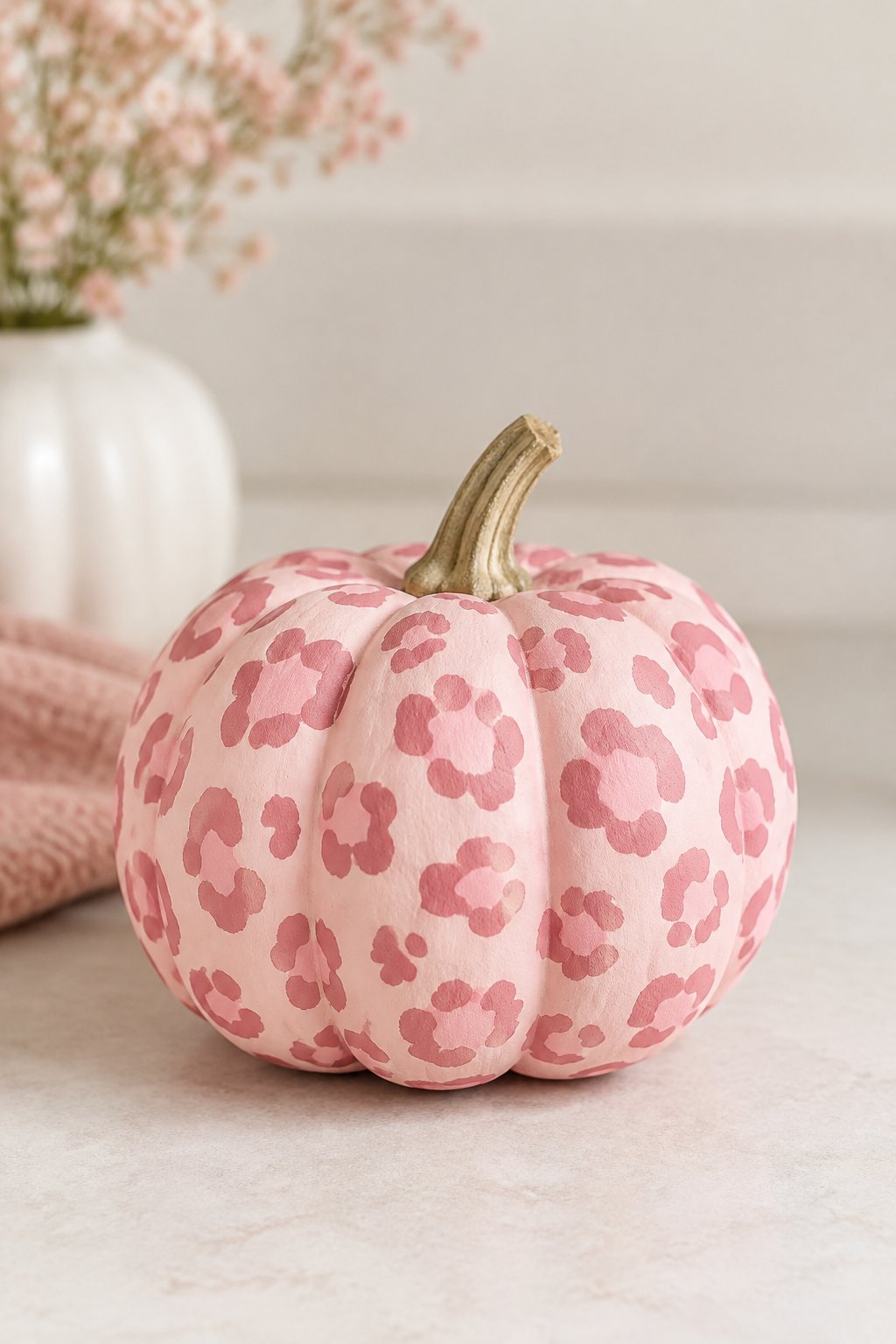Pastel Pink Leopard Mini - leopard painted pumpkin