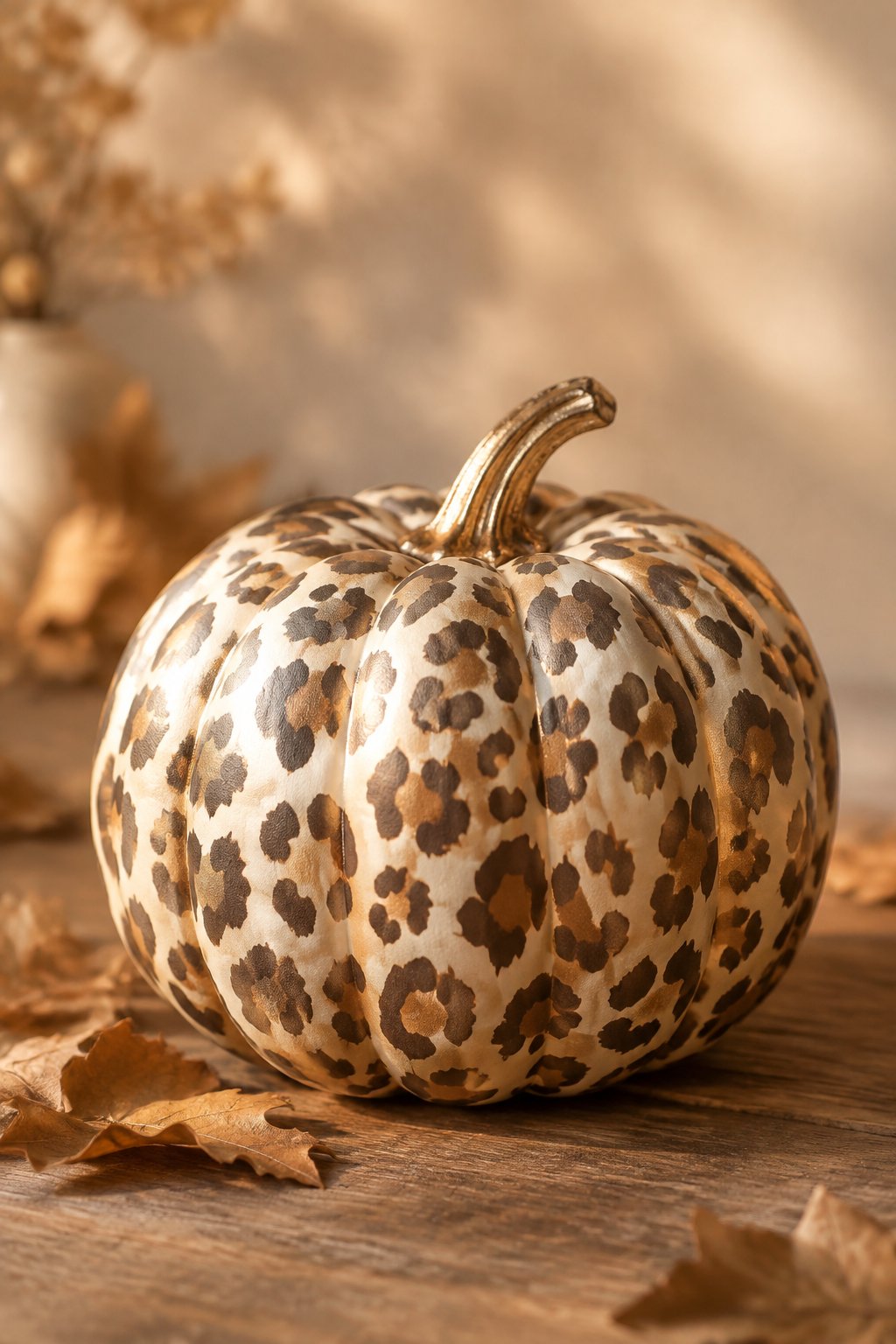 Champagne Leopard Glow - leopard painted pumpkin