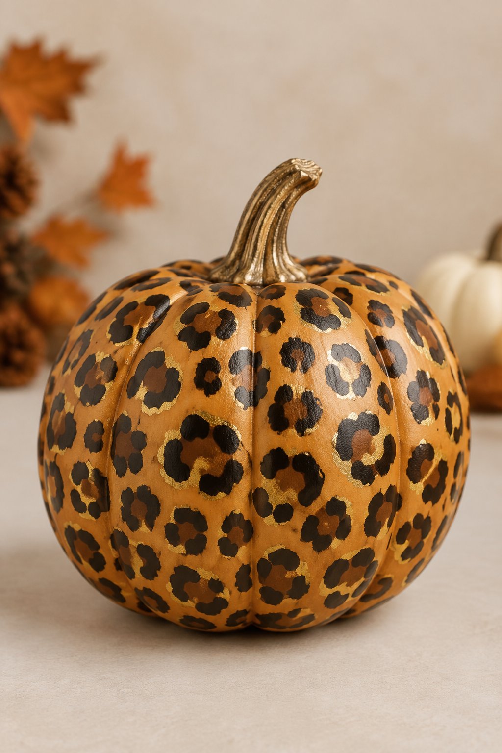 Gold Rimmed Leopard Spots - leopard painted pumpkin