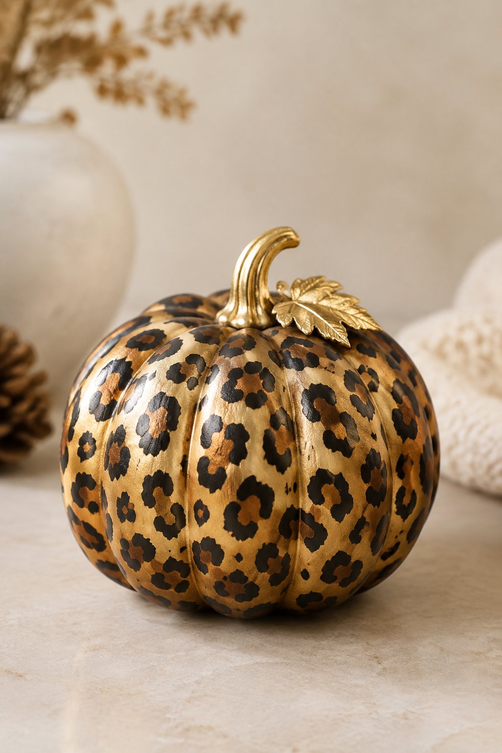 Mini Gold Leopard Accent - leopard painted pumpkin