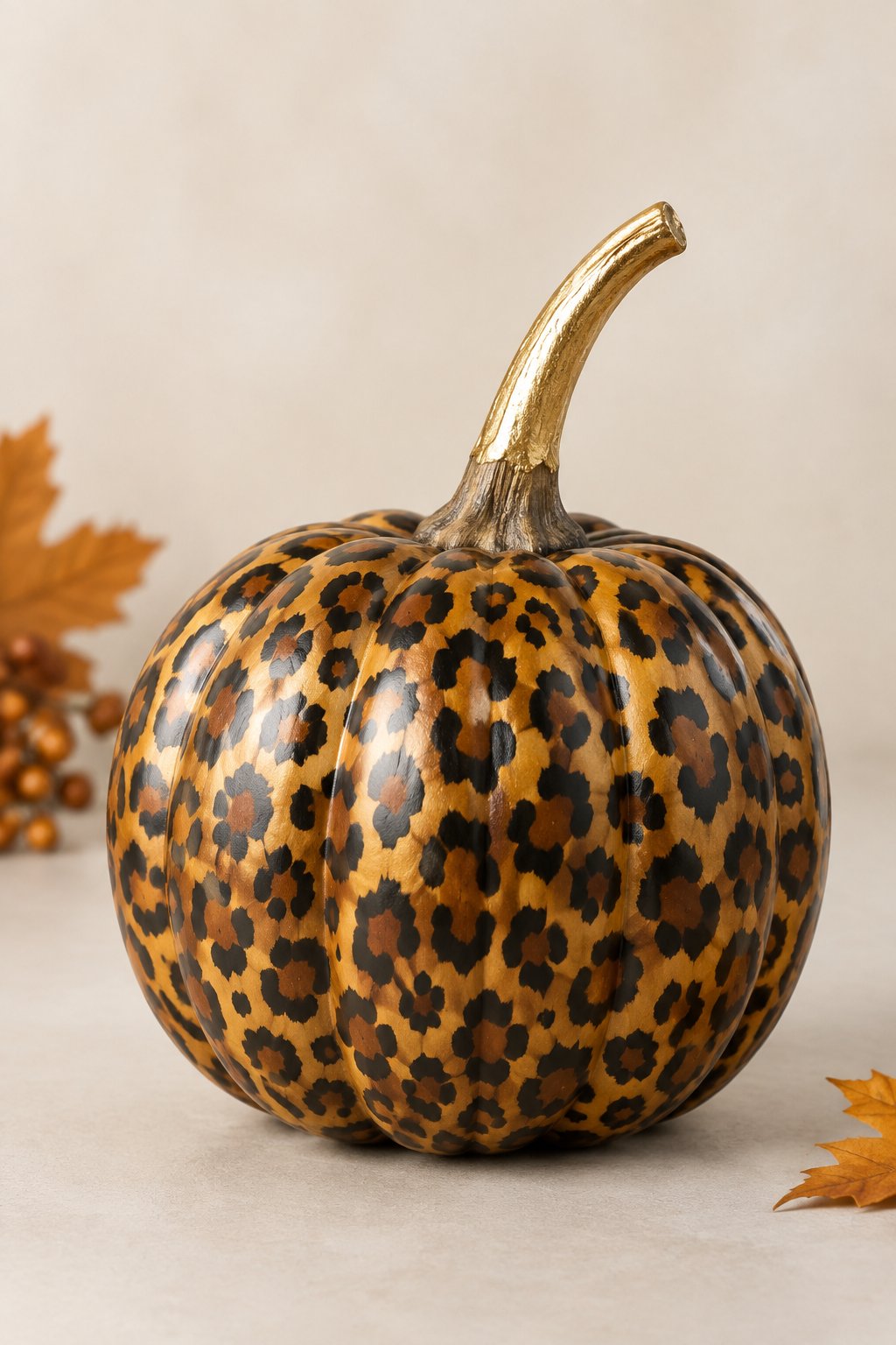 Gold Dipped Leopard Stem - leopard painted pumpkin