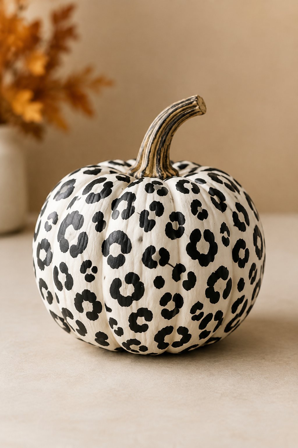 Mini Black White Leopard - leopard painted pumpkin