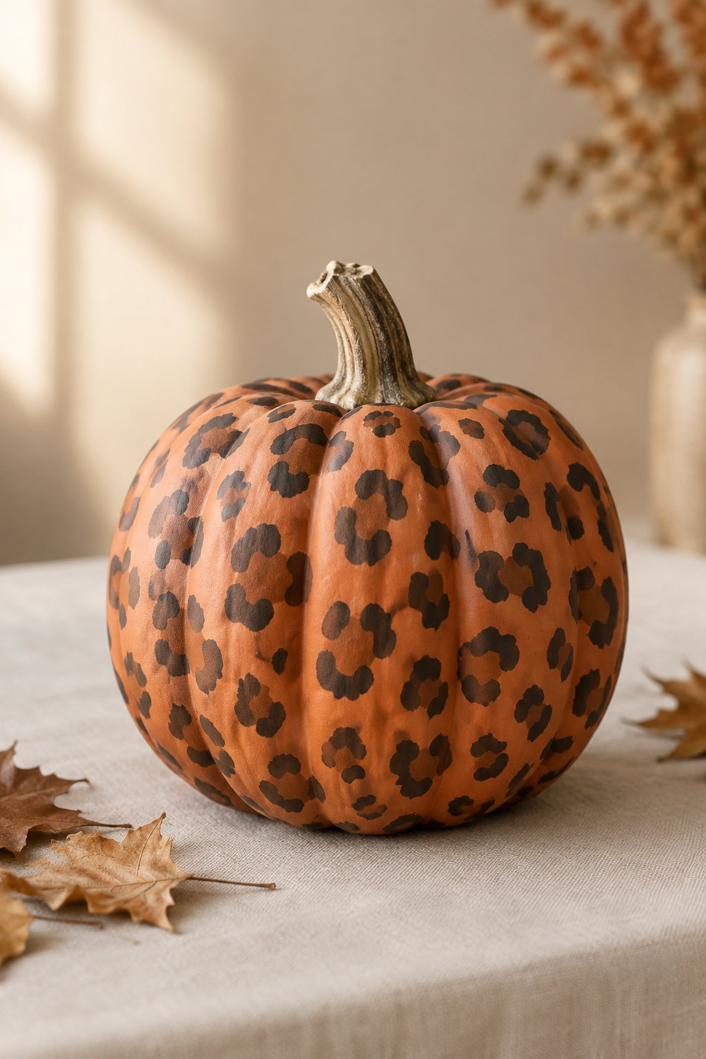 Terracotta Leopard Accent - leopard painted pumpkin