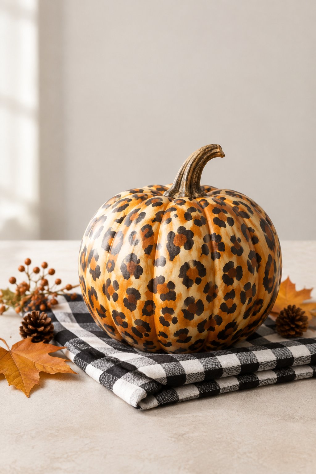 Leopard and Gingham Mix - leopard painted pumpkin