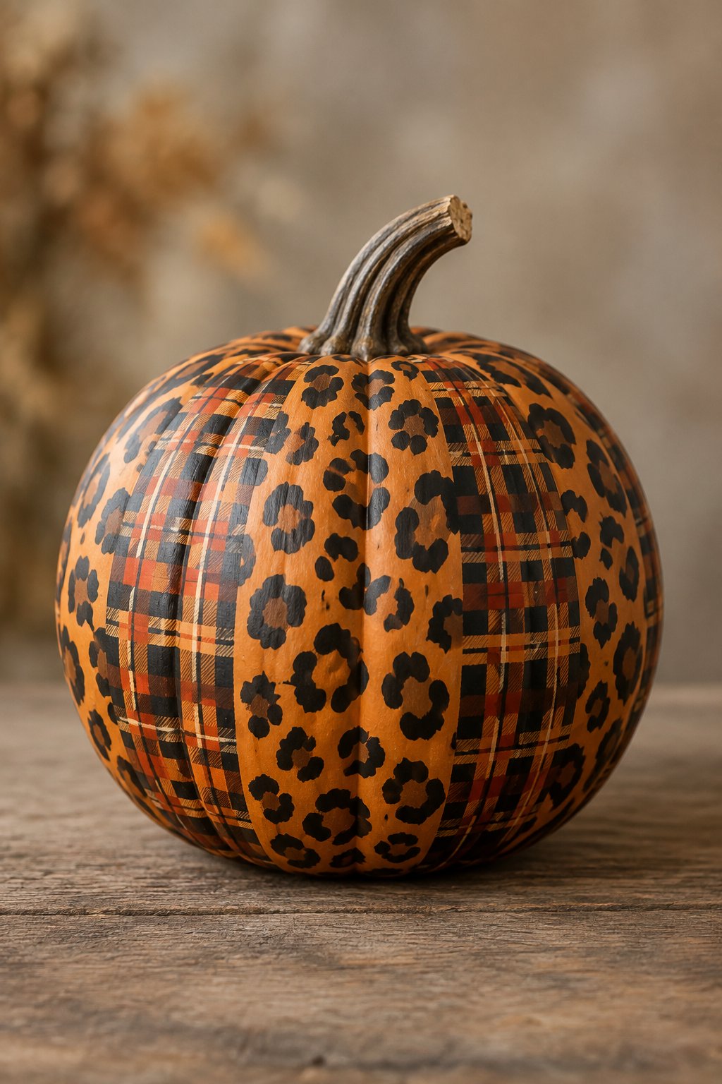 Leopard and Plaid Blend - leopard painted pumpkin