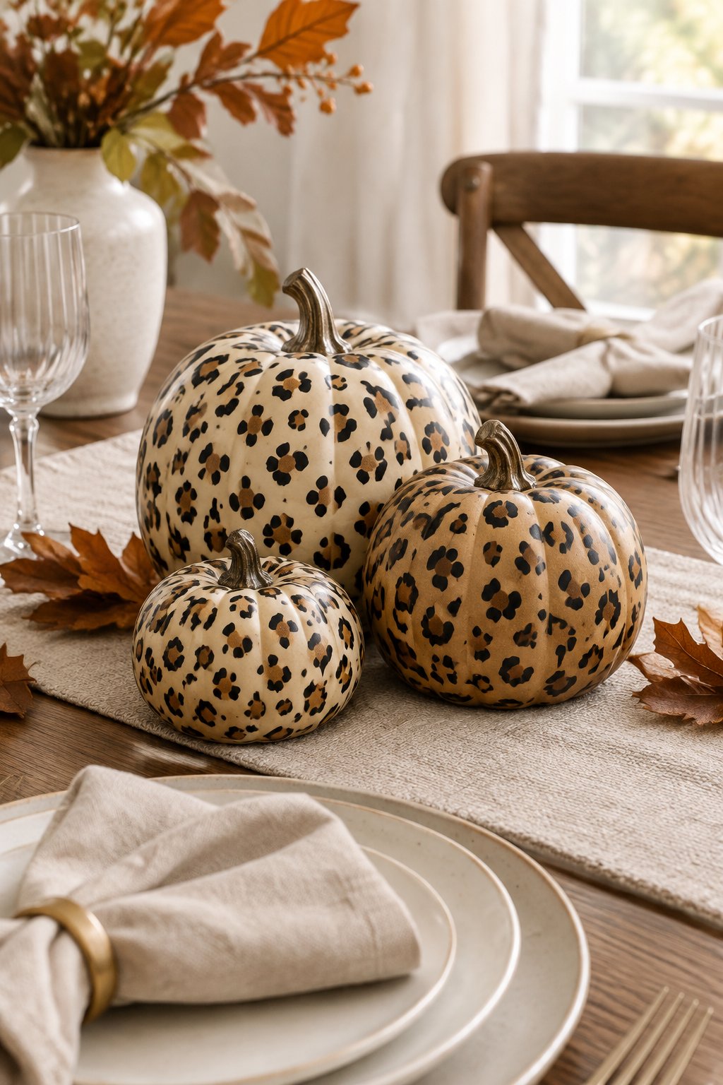 Leopard Table Setting Trio - leopard painted pumpkin