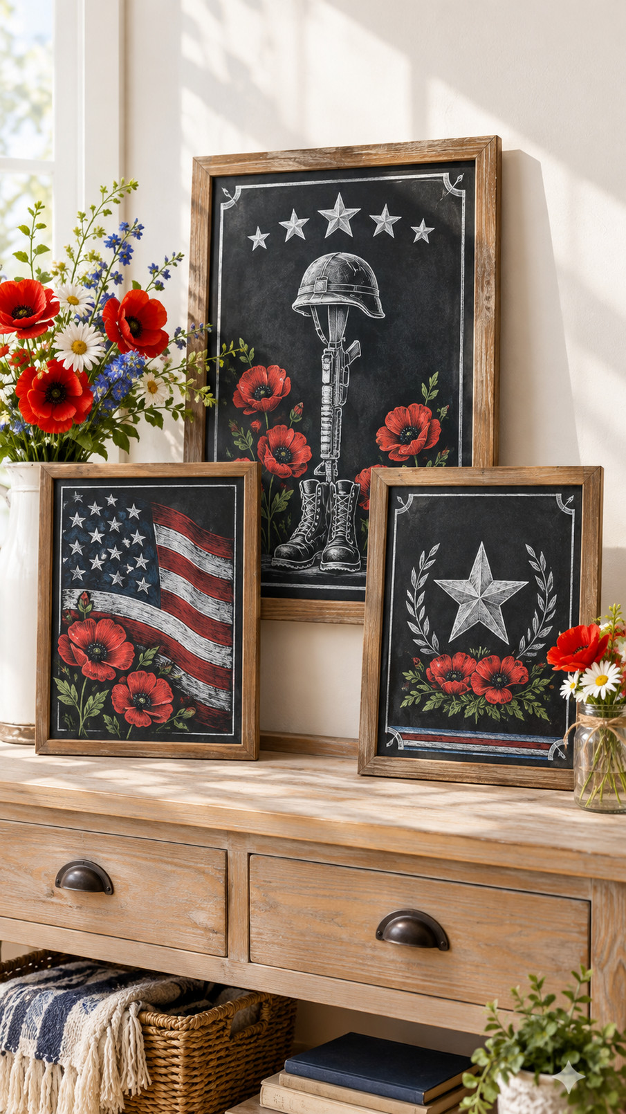 Memorial Day chalkboard art featuring a white chalk Liberty Bell, patriotic red and blue accents, and a heartfelt remembrance message.