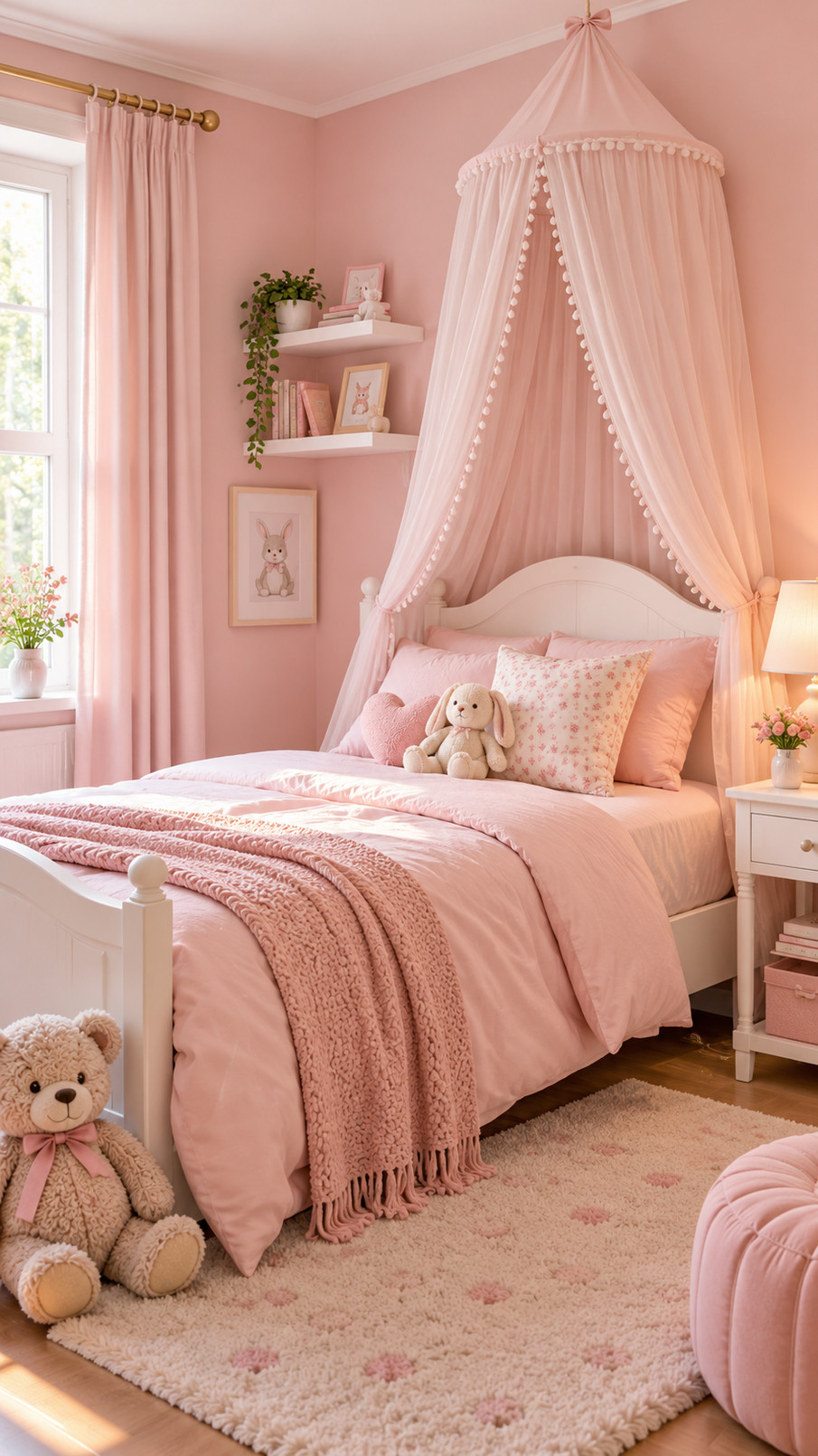 Photo of a pink princess dresser with graceful details in a girl's bedroom.