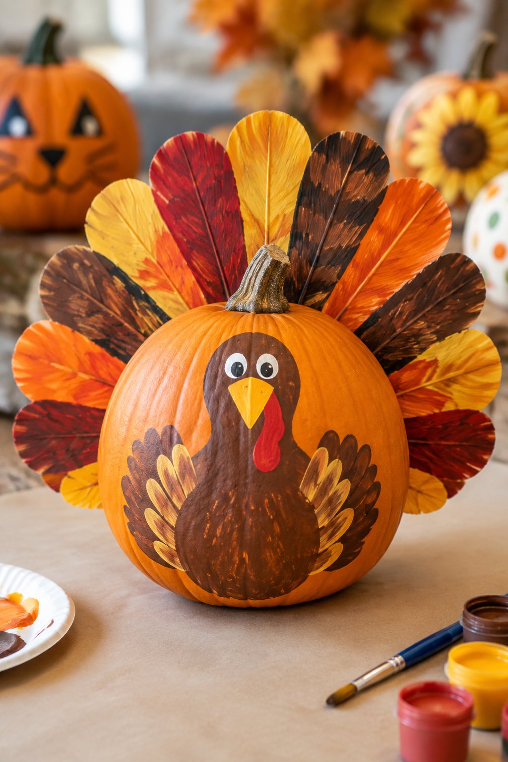 Turkey Body and Tail Fan - pumpkin painting contest ideas