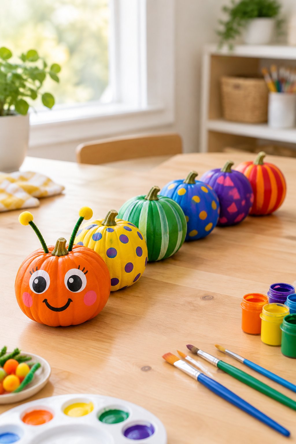 Caterpillar Chain Pumpkins - pumpkin painting contest ideas