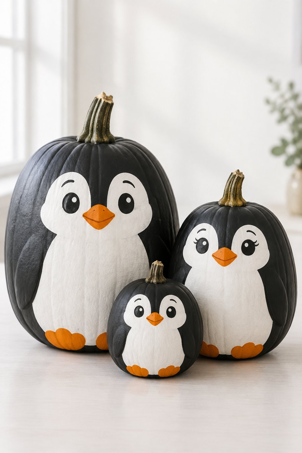 Penguin Family Trio - pumpkin painting contest ideas