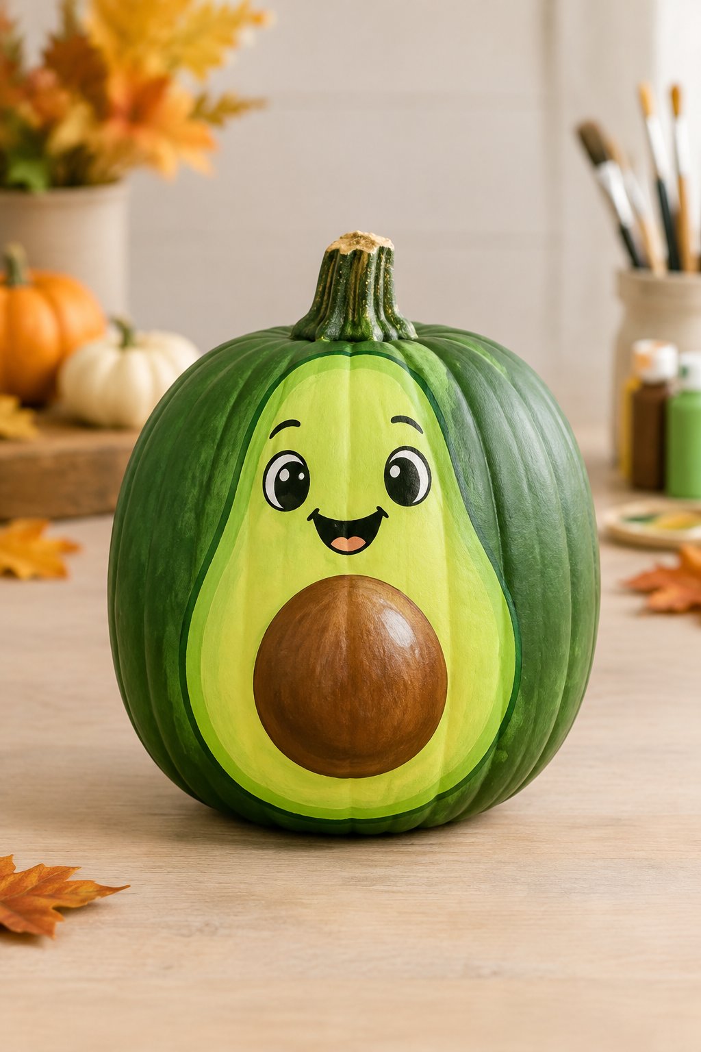 Holy Guacamole Avocado Face - pumpkin painting contest ideas