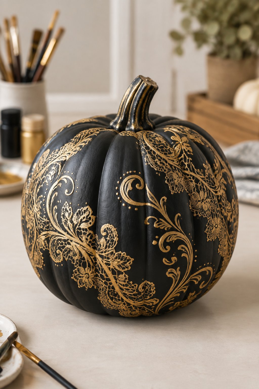 Gilded Lace Filigree Pumpkin - pumpkin painting contest ideas