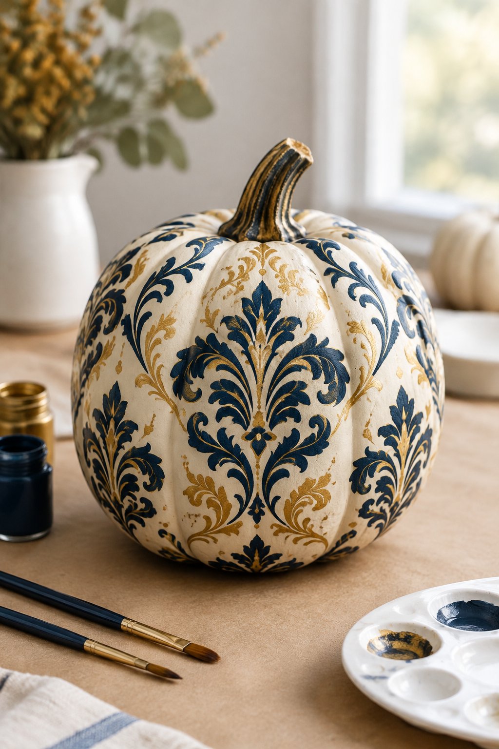 Damask Pattern Pumpkin - pumpkin painting contest ideas